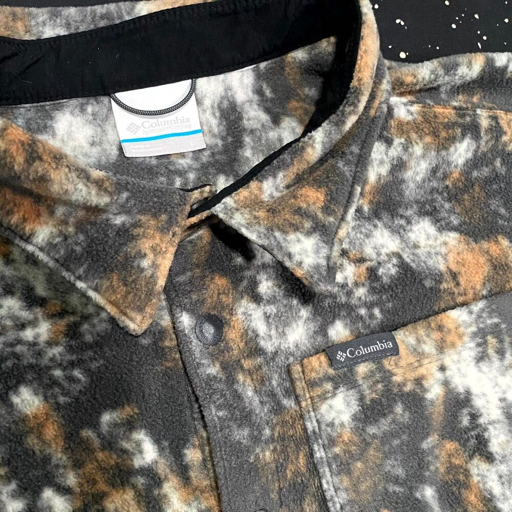 Columbia Shacket Men's L Gray Camo Polyester Fleece Preppy Cozy Workwear Outdoor - Picture 2 of 7
